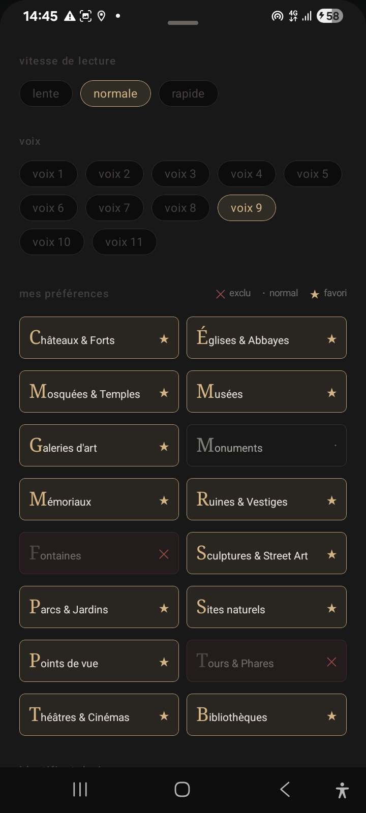 Préférences de catégories